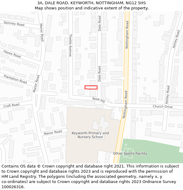 3A, DALE ROAD, KEYWORTH, NOTTINGHAM, NG12 5HS: Location map and indicative extent of plot