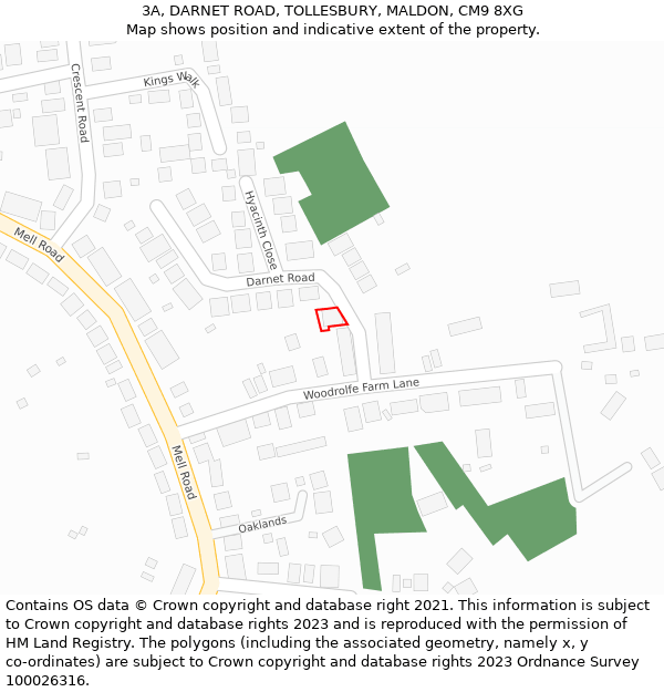 3A, DARNET ROAD, TOLLESBURY, MALDON, CM9 8XG: Location map and indicative extent of plot