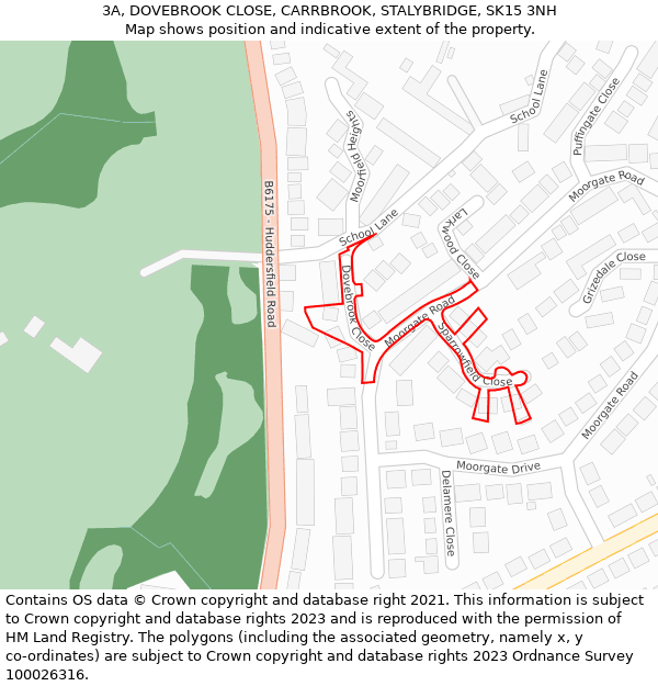 3A, DOVEBROOK CLOSE, CARRBROOK, STALYBRIDGE, SK15 3NH: Location map and indicative extent of plot