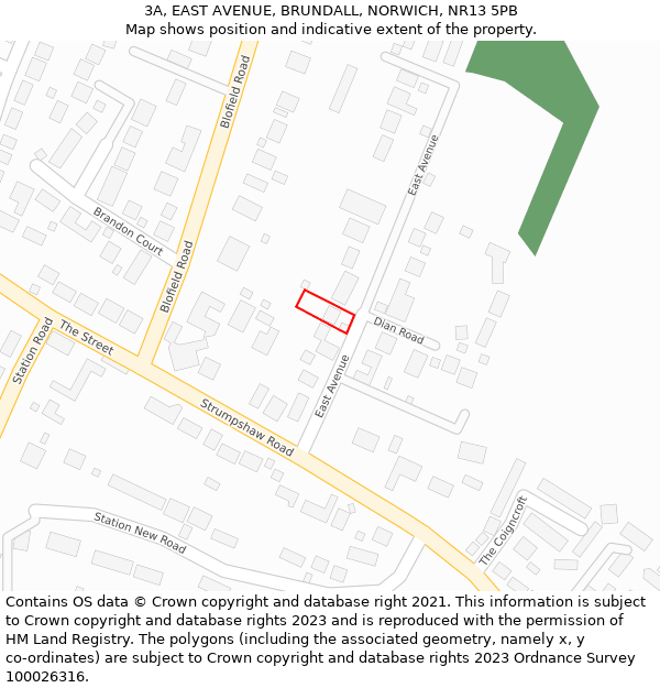 3A, EAST AVENUE, BRUNDALL, NORWICH, NR13 5PB: Location map and indicative extent of plot