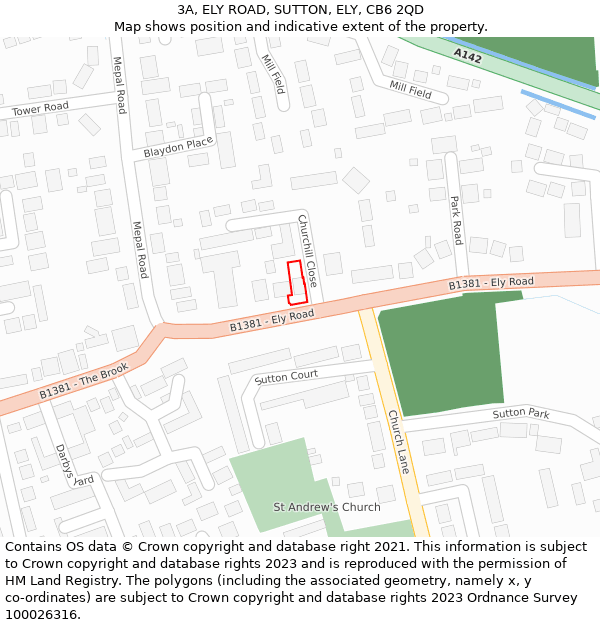 3A, ELY ROAD, SUTTON, ELY, CB6 2QD: Location map and indicative extent of plot