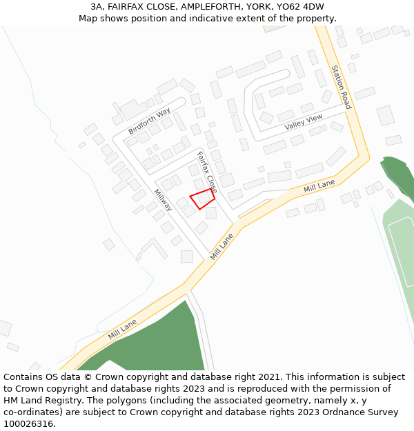 3A, FAIRFAX CLOSE, AMPLEFORTH, YORK, YO62 4DW: Location map and indicative extent of plot