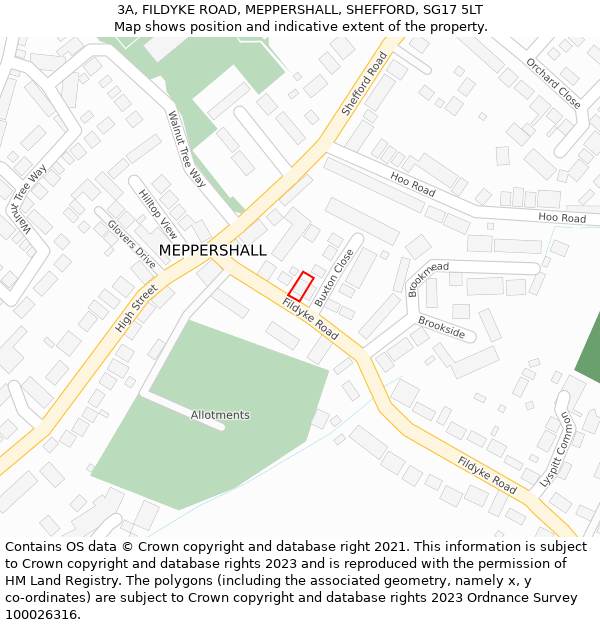 3A, FILDYKE ROAD, MEPPERSHALL, SHEFFORD, SG17 5LT: Location map and indicative extent of plot