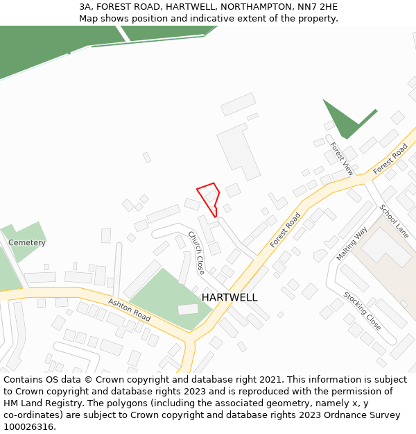 3A, FOREST ROAD, HARTWELL, NORTHAMPTON, NN7 2HE: Location map and indicative extent of plot