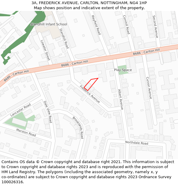 3A, FREDERICK AVENUE, CARLTON, NOTTINGHAM, NG4 1HP: Location map and indicative extent of plot