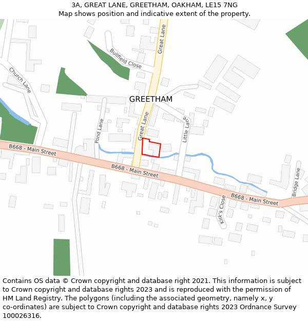 3A, GREAT LANE, GREETHAM, OAKHAM, LE15 7NG: Location map and indicative extent of plot