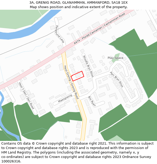 3A, GRENIG ROAD, GLANAMMAN, AMMANFORD, SA18 1EX: Location map and indicative extent of plot