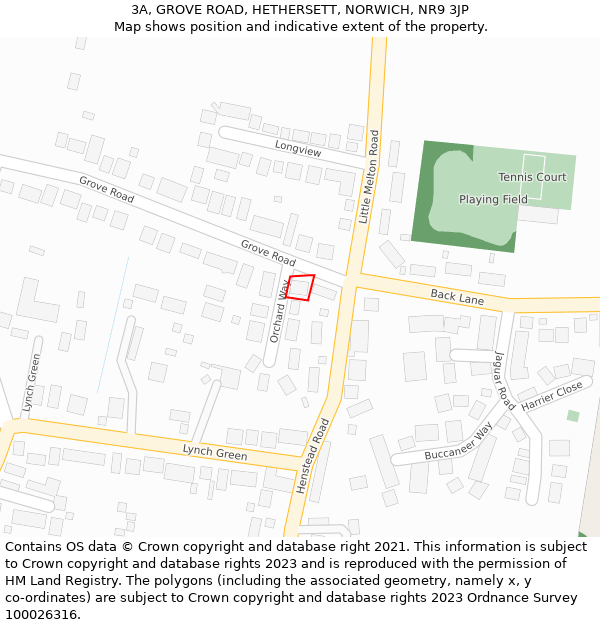 3A, GROVE ROAD, HETHERSETT, NORWICH, NR9 3JP: Location map and indicative extent of plot