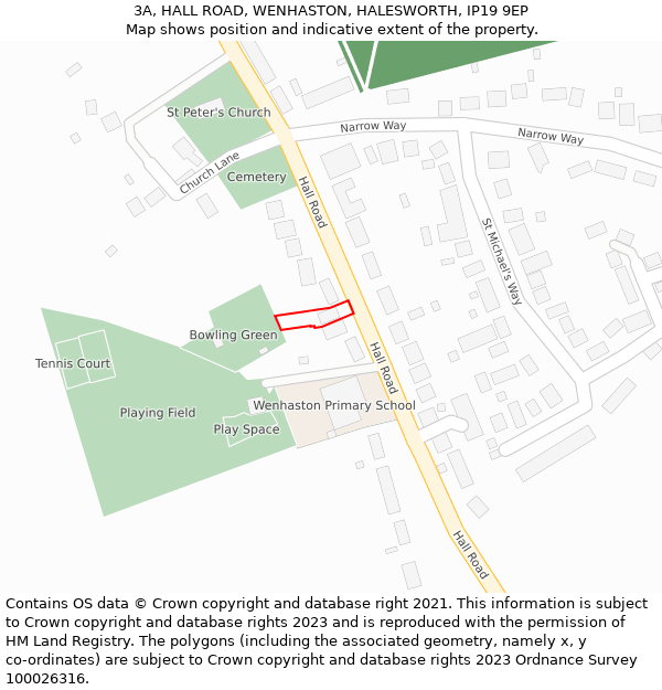 3A, HALL ROAD, WENHASTON, HALESWORTH, IP19 9EP: Location map and indicative extent of plot