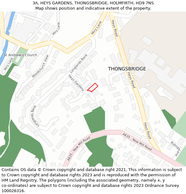3A, HEYS GARDENS, THONGSBRIDGE, HOLMFIRTH, HD9 7NS: Location map and indicative extent of plot