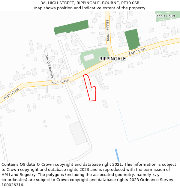 3A, HIGH STREET, RIPPINGALE, BOURNE, PE10 0SR: Location map and indicative extent of plot