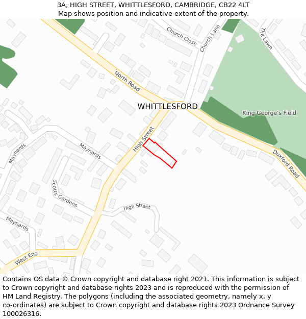 3A, HIGH STREET, WHITTLESFORD, CAMBRIDGE, CB22 4LT: Location map and indicative extent of plot