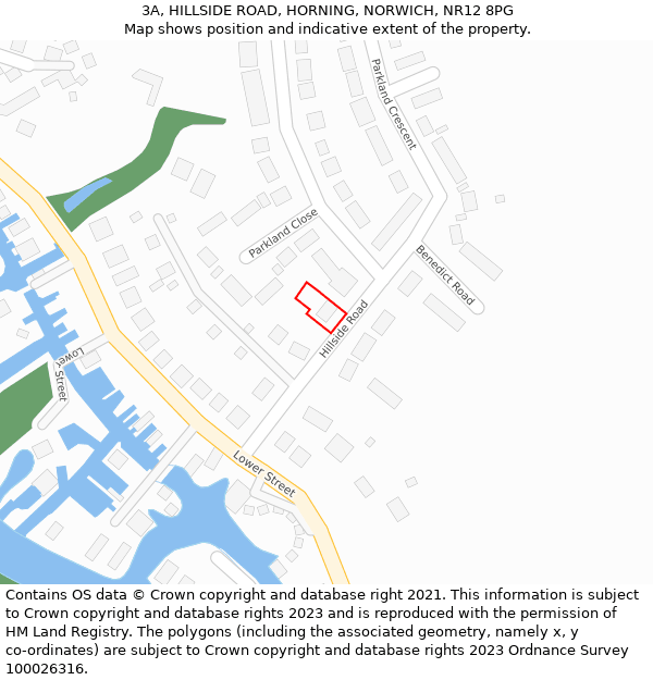 3A, HILLSIDE ROAD, HORNING, NORWICH, NR12 8PG: Location map and indicative extent of plot