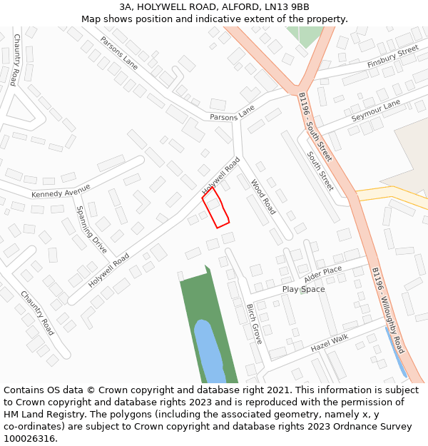 3A, HOLYWELL ROAD, ALFORD, LN13 9BB: Location map and indicative extent of plot