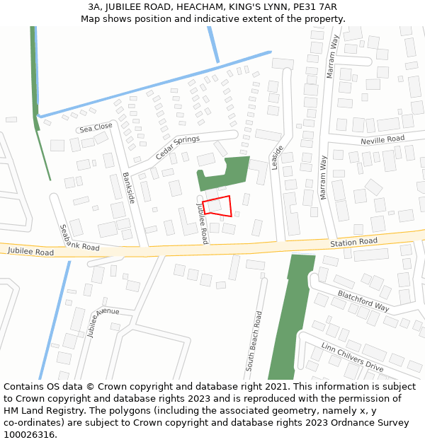 3A, JUBILEE ROAD, HEACHAM, KING'S LYNN, PE31 7AR: Location map and indicative extent of plot