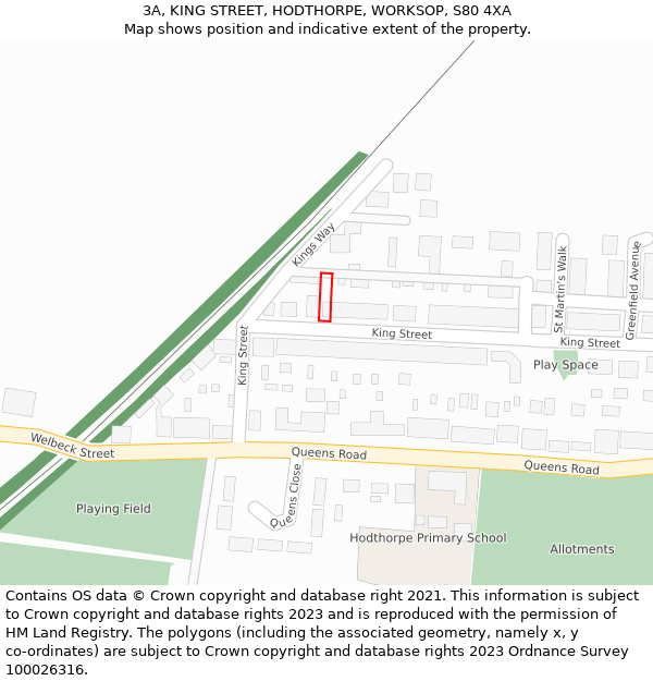 3A, KING STREET, HODTHORPE, WORKSOP, S80 4XA: Location map and indicative extent of plot