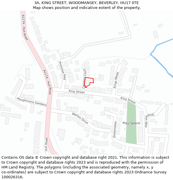 3A, KING STREET, WOODMANSEY, BEVERLEY, HU17 0TE: Location map and indicative extent of plot