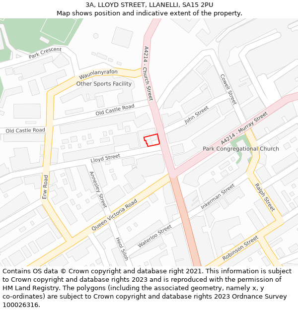 3A, LLOYD STREET, LLANELLI, SA15 2PU: Location map and indicative extent of plot