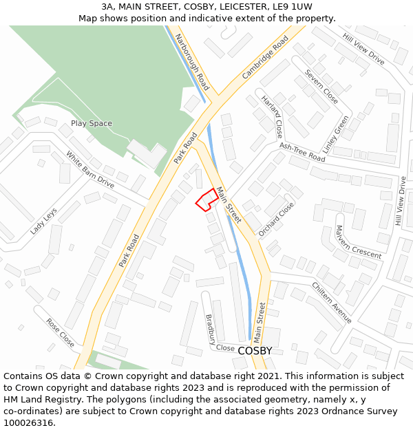 3A, MAIN STREET, COSBY, LEICESTER, LE9 1UW: Location map and indicative extent of plot