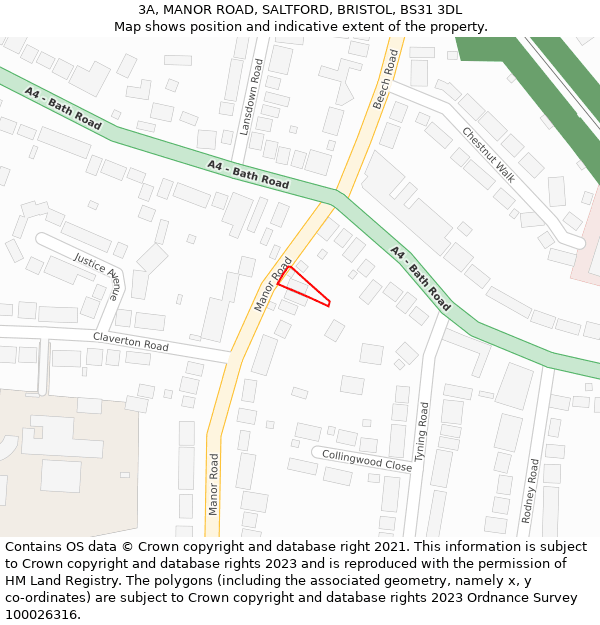 3A, MANOR ROAD, SALTFORD, BRISTOL, BS31 3DL: Location map and indicative extent of plot