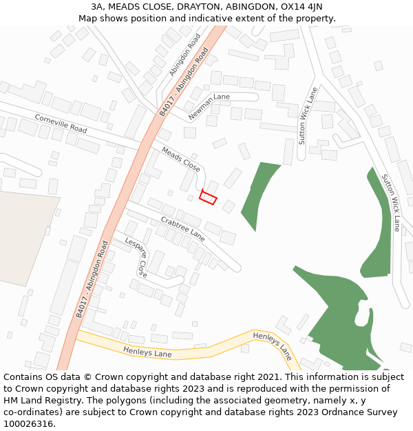3A, MEADS CLOSE, DRAYTON, ABINGDON, OX14 4JN: Location map and indicative extent of plot