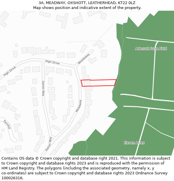 3A, MEADWAY, OXSHOTT, LEATHERHEAD, KT22 0LZ: Location map and indicative extent of plot