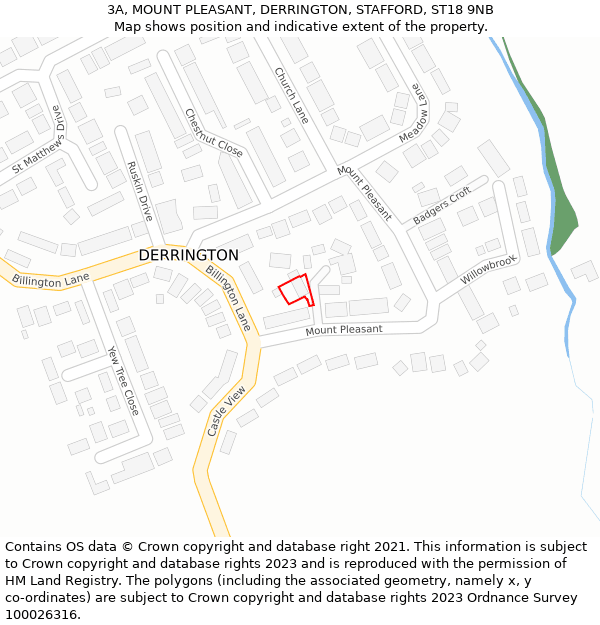 3A, MOUNT PLEASANT, DERRINGTON, STAFFORD, ST18 9NB: Location map and indicative extent of plot