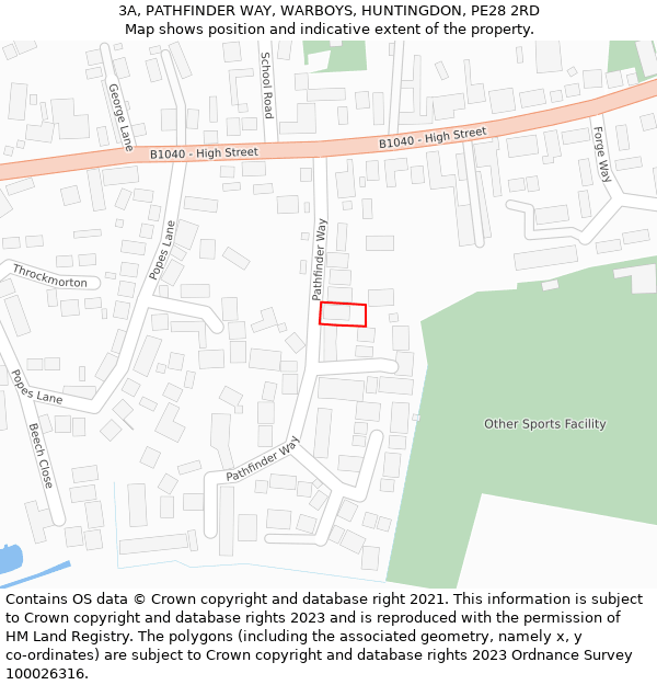 3A, PATHFINDER WAY, WARBOYS, HUNTINGDON, PE28 2RD: Location map and indicative extent of plot