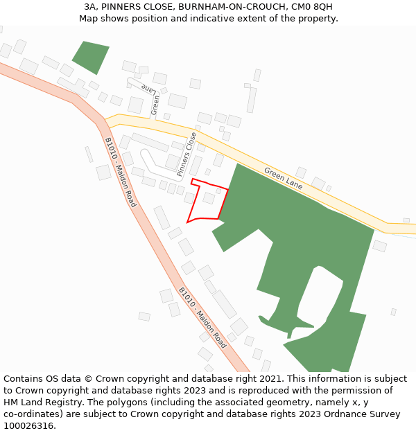 3A, PINNERS CLOSE, BURNHAM-ON-CROUCH, CM0 8QH: Location map and indicative extent of plot