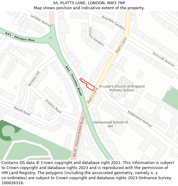 3A, PLATTS LANE, LONDON, NW3 7NP: Location map and indicative extent of plot