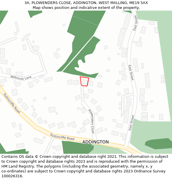 3A, PLOWENDERS CLOSE, ADDINGTON, WEST MALLING, ME19 5AX: Location map and indicative extent of plot