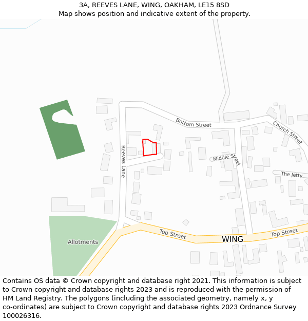 3A, REEVES LANE, WING, OAKHAM, LE15 8SD: Location map and indicative extent of plot