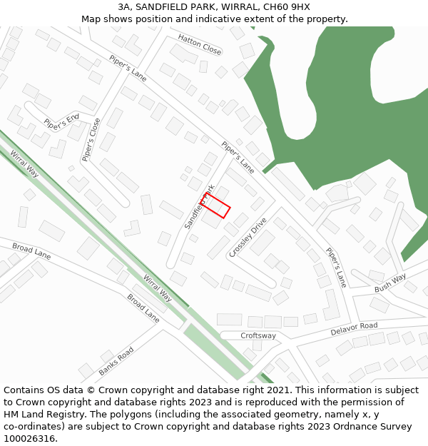 3A, SANDFIELD PARK, WIRRAL, CH60 9HX: Location map and indicative extent of plot