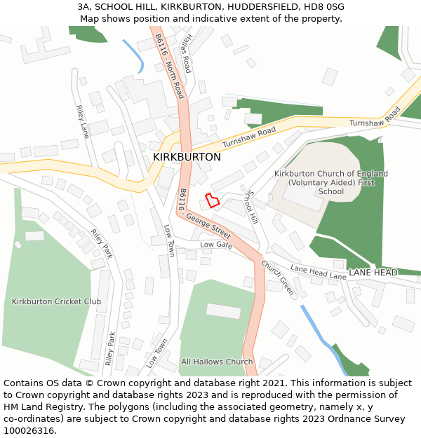 3A, SCHOOL HILL, KIRKBURTON, HUDDERSFIELD, HD8 0SG: Location map and indicative extent of plot