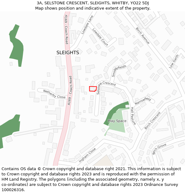 3A, SELSTONE CRESCENT, SLEIGHTS, WHITBY, YO22 5DJ: Location map and indicative extent of plot