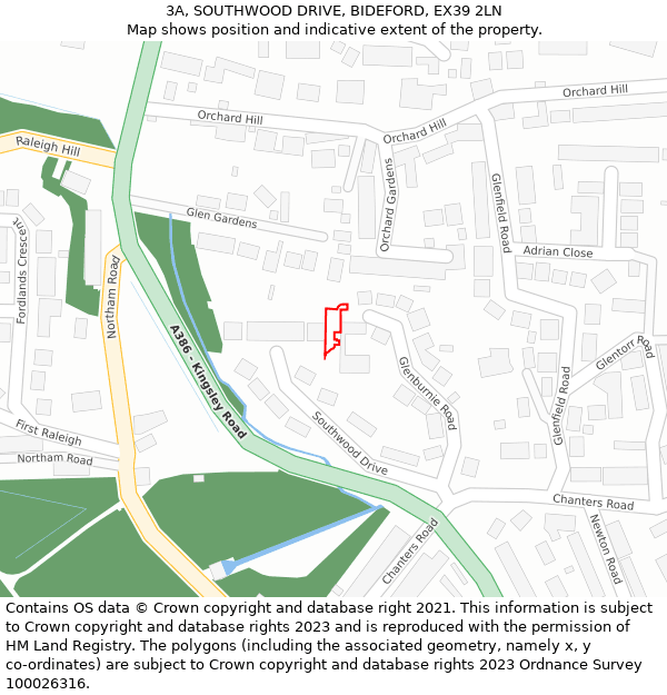 3A, SOUTHWOOD DRIVE, BIDEFORD, EX39 2LN: Location map and indicative extent of plot