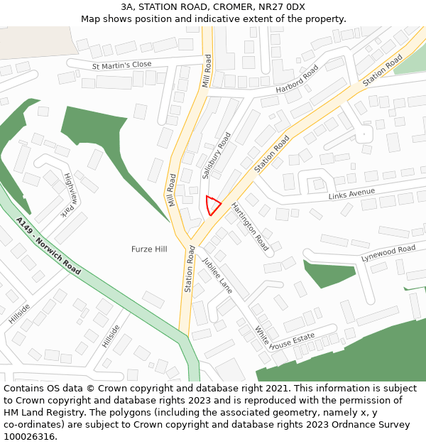 3A, STATION ROAD, CROMER, NR27 0DX: Location map and indicative extent of plot