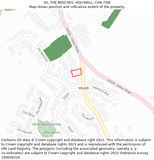 3A, THE BEECHES, HOLYWELL, CH8 7SW: Location map and indicative extent of plot