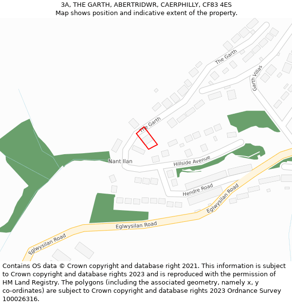 3A, THE GARTH, ABERTRIDWR, CAERPHILLY, CF83 4ES: Location map and indicative extent of plot