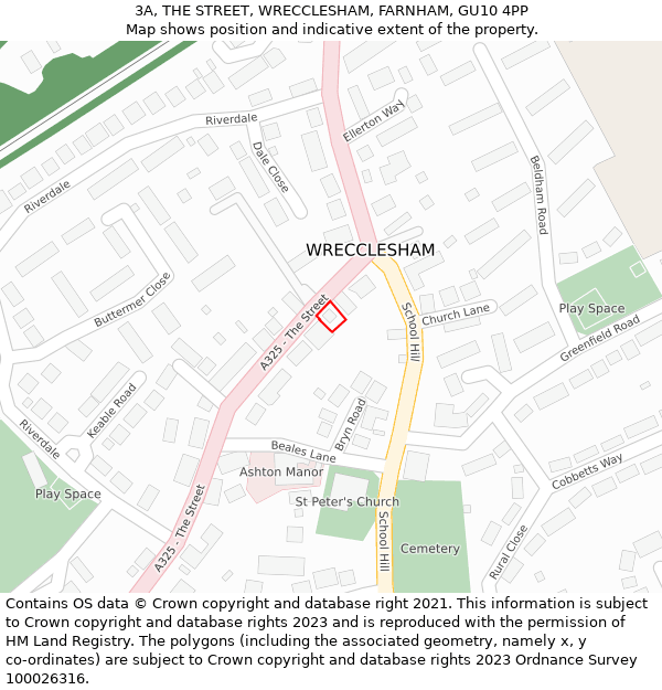 3A, THE STREET, WRECCLESHAM, FARNHAM, GU10 4PP: Location map and indicative extent of plot