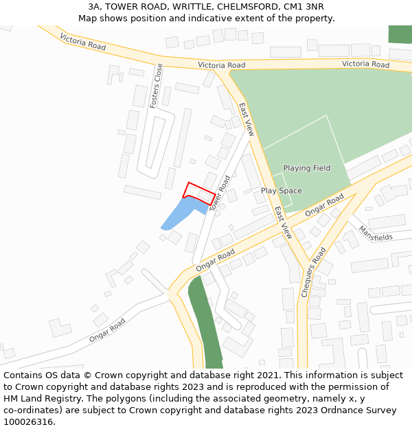 3A, TOWER ROAD, WRITTLE, CHELMSFORD, CM1 3NR: Location map and indicative extent of plot