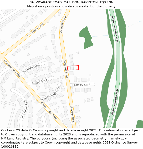 3A, VICARAGE ROAD, MARLDON, PAIGNTON, TQ3 1NN: Location map and indicative extent of plot