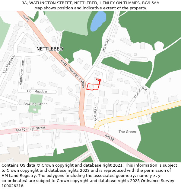 3A, WATLINGTON STREET, NETTLEBED, HENLEY-ON-THAMES, RG9 5AA: Location map and indicative extent of plot