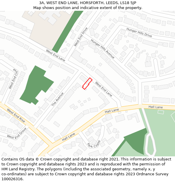 3A, WEST END LANE, HORSFORTH, LEEDS, LS18 5JP: Location map and indicative extent of plot