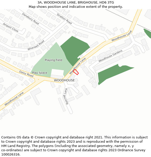 3A, WOODHOUSE LANE, BRIGHOUSE, HD6 3TG: Location map and indicative extent of plot