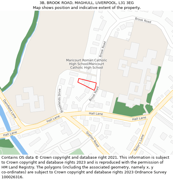 3B, BROOK ROAD, MAGHULL, LIVERPOOL, L31 3EG: Location map and indicative extent of plot