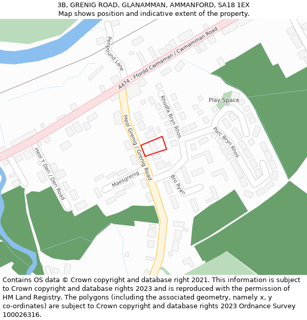 3B, GRENIG ROAD, GLANAMMAN, AMMANFORD, SA18 1EX: Location map and indicative extent of plot