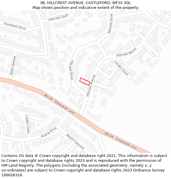 3B, HILLCREST AVENUE, CASTLEFORD, WF10 3QL: Location map and indicative extent of plot