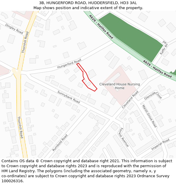 3B, HUNGERFORD ROAD, HUDDERSFIELD, HD3 3AL: Location map and indicative extent of plot