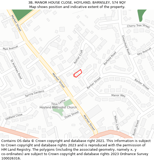 3B, MANOR HOUSE CLOSE, HOYLAND, BARNSLEY, S74 9QY: Location map and indicative extent of plot